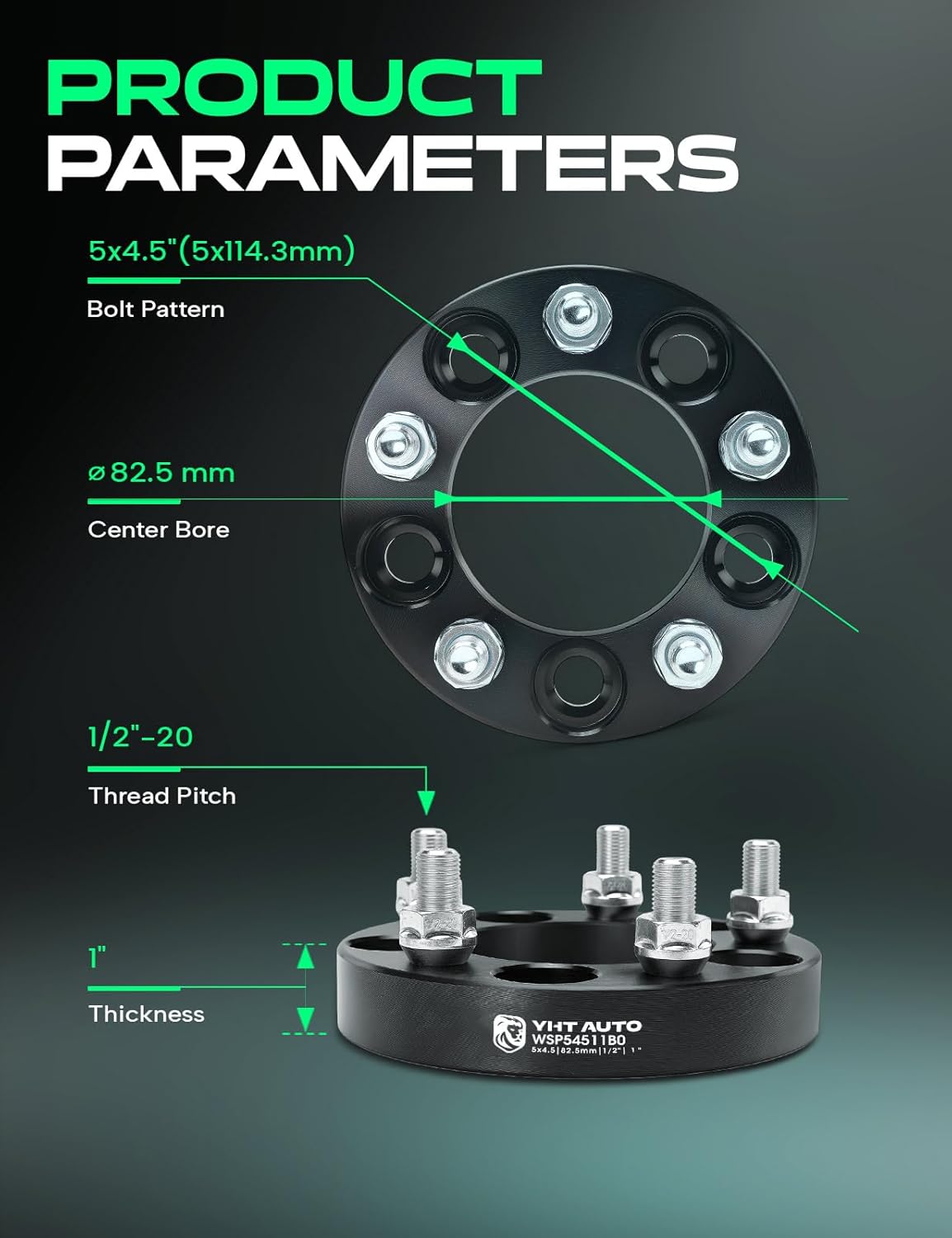 YHTAUTO 5x4.5 Wheel Spacers 1 Inch Fits Jeep Cherokee, Wrangler, Ford, Dodge, Lincoln, Mercury Pontiac Model XJ ZJ KJ KK YJ TJ, 5x114.3 mm Tire Spacers w/ 1/2-20 Studs 82.5 mm Center Bore 5 Lug 4PCS