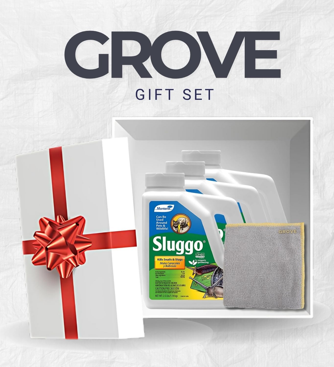 3X Monterey Sluggo Slug and Snail Killer 2.5 lb Bundle with Microfiber Cloth – Long-Lasting Garden Pest Control Safe Around Pets and Wildlife – Gift Set (4 Items)