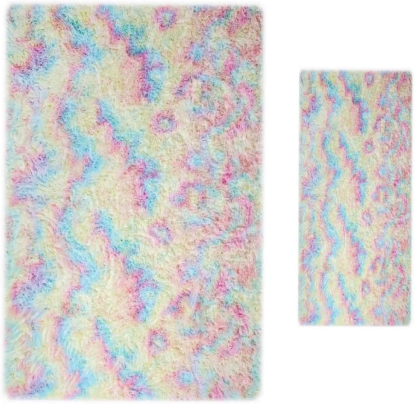 AROGAN Rainbow Rugs for Girls Room, Kids Rugs for Bedroom Playroom, Cute Colorful Carpet, 2×6 Feet and 6×9 Feet 2 Item Bundle, Pink