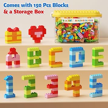 burgkidz Big Building Blocks Set: 150 Pieces with Storage Box