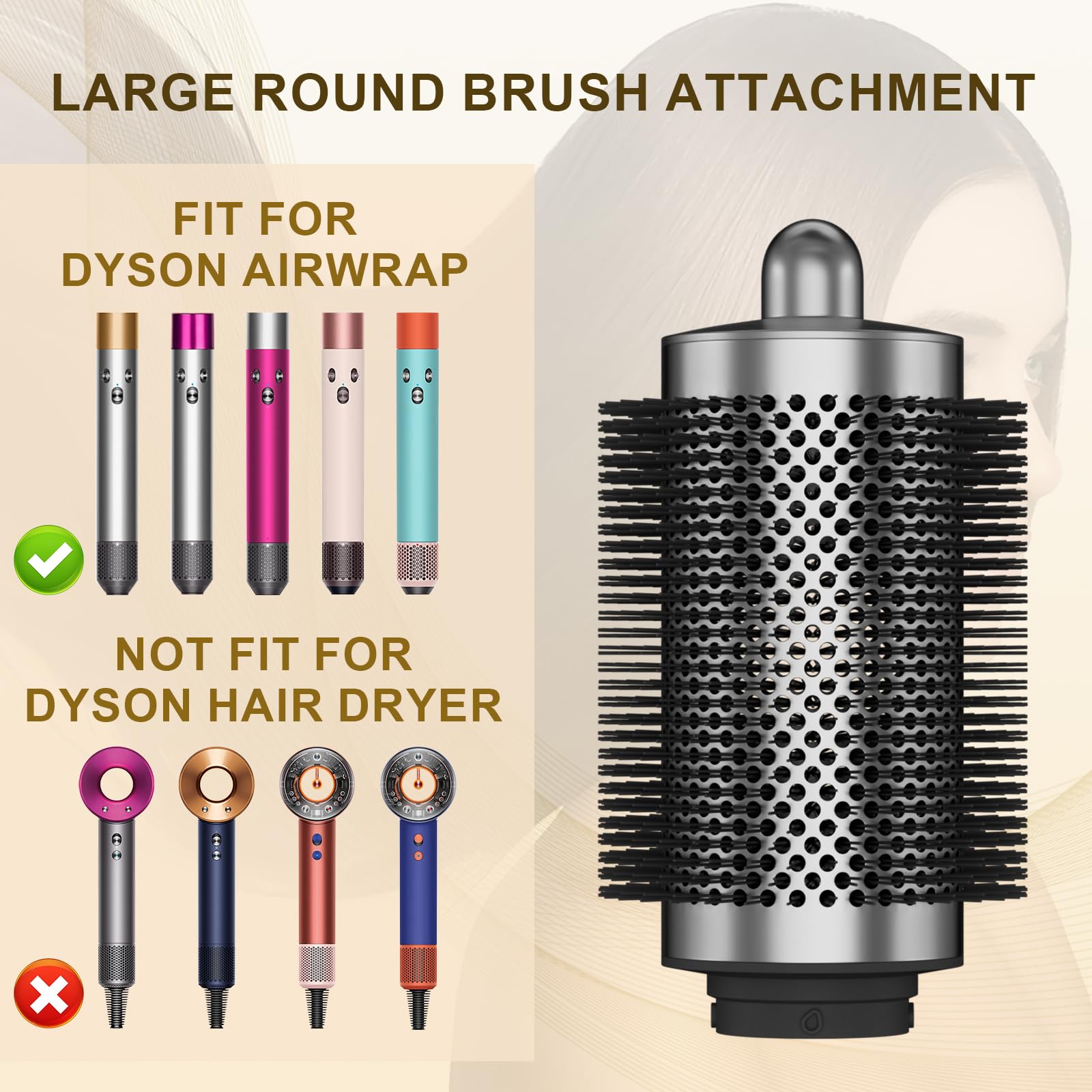 Large Round Brush Attachment for Dyson Airwrap,Bigger Oval Round Volumizing Brush for Dyson Airwrap Accessories Gray Designed to Perfectly for Air wrap HS01 HS05