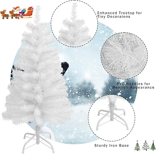 Miniatura 3 de CCINEE Árbol de Navidad artificial de 3 pies, árbol de Navidad blanco con bisagras de mesa con soporte de metal, 130 puntas de rama, mini árbol de