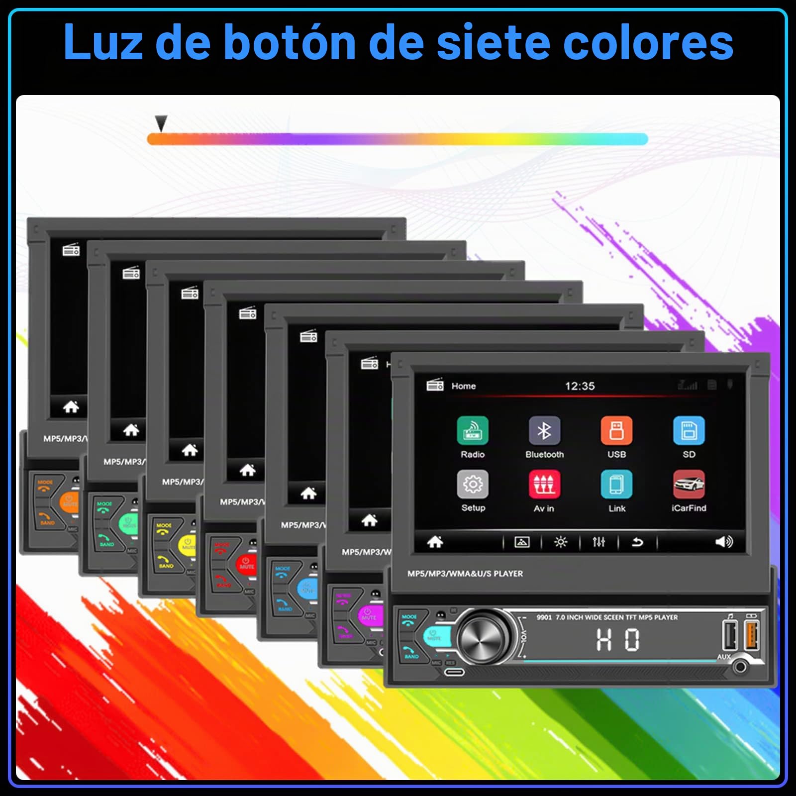 Hikity Radio Coche 1 DIN con Pantalla Retráctilde,7'' Pantalla táctil 1 DIN Reproductor MP5 para Coche Radio Retráctil con Bluetooth FM TF USB Mirror Link Cámara Trasera Control del Volante