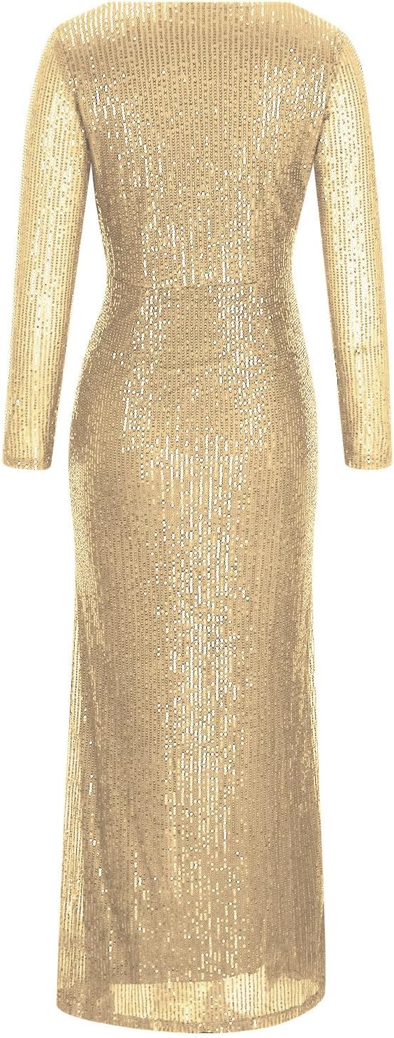 Long Sleeve Sparkly Sequin Dress for Women,V Neck Party Formal Dress