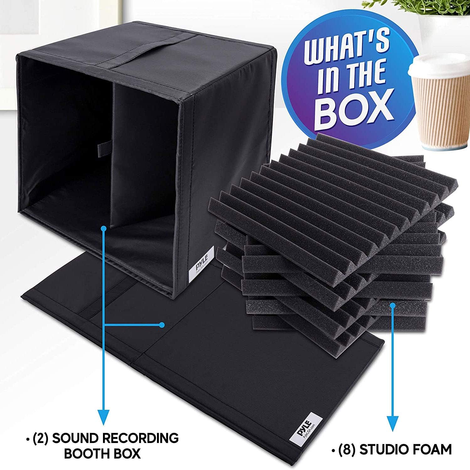 Pyle 2-Pc Recording Shield Box-Microphone Foam Booth Cube, Sound Dampening Filter Audio, Acoustic Noise Isolator Platform w/Wedgie Padding (PSIB27X2)