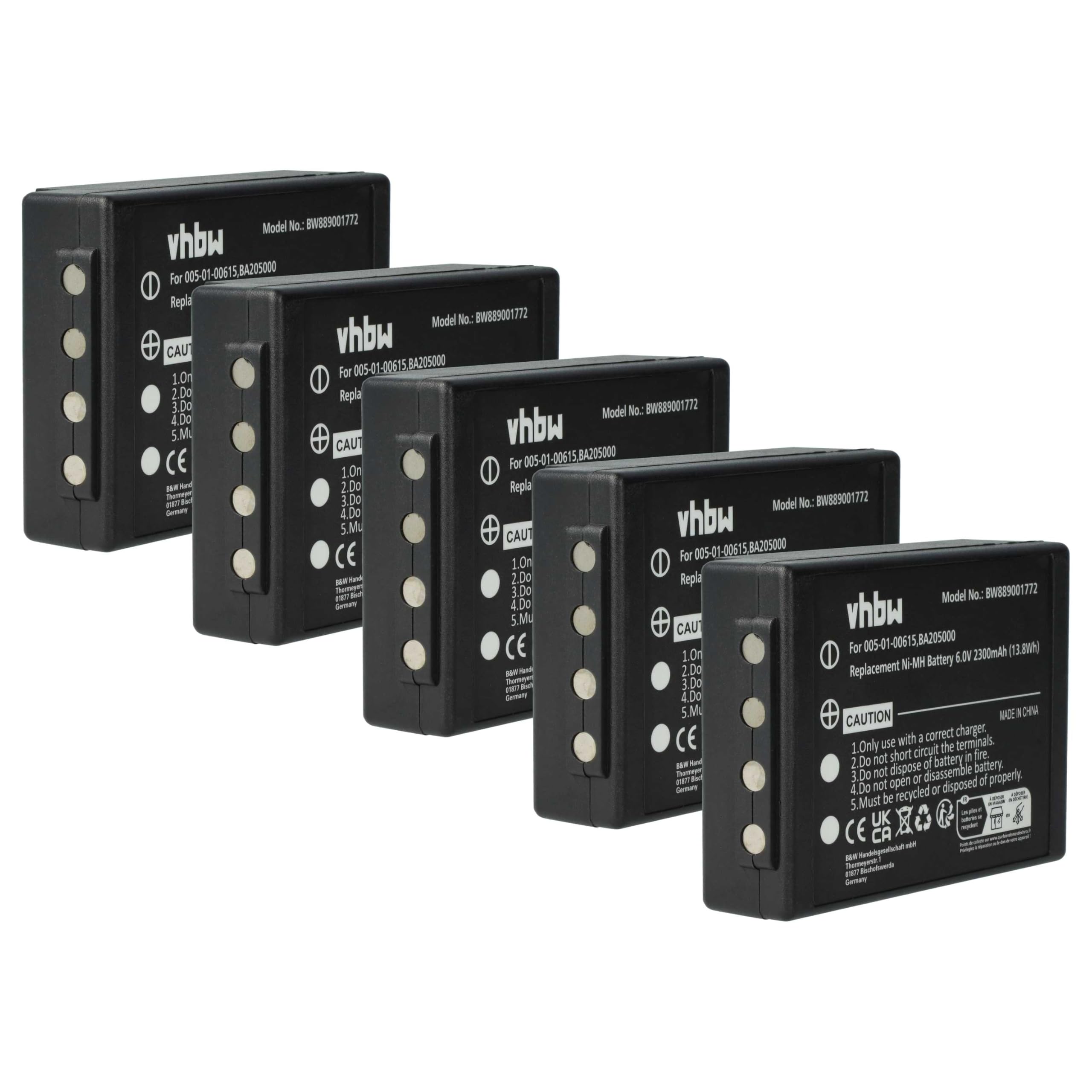 vhbw 5X bateria zastępuje HBC BA209000, BA209060, BA206030, BA209001 do pilota przemysłowego (2300 mAh, 6 V, NiMH) - czarny