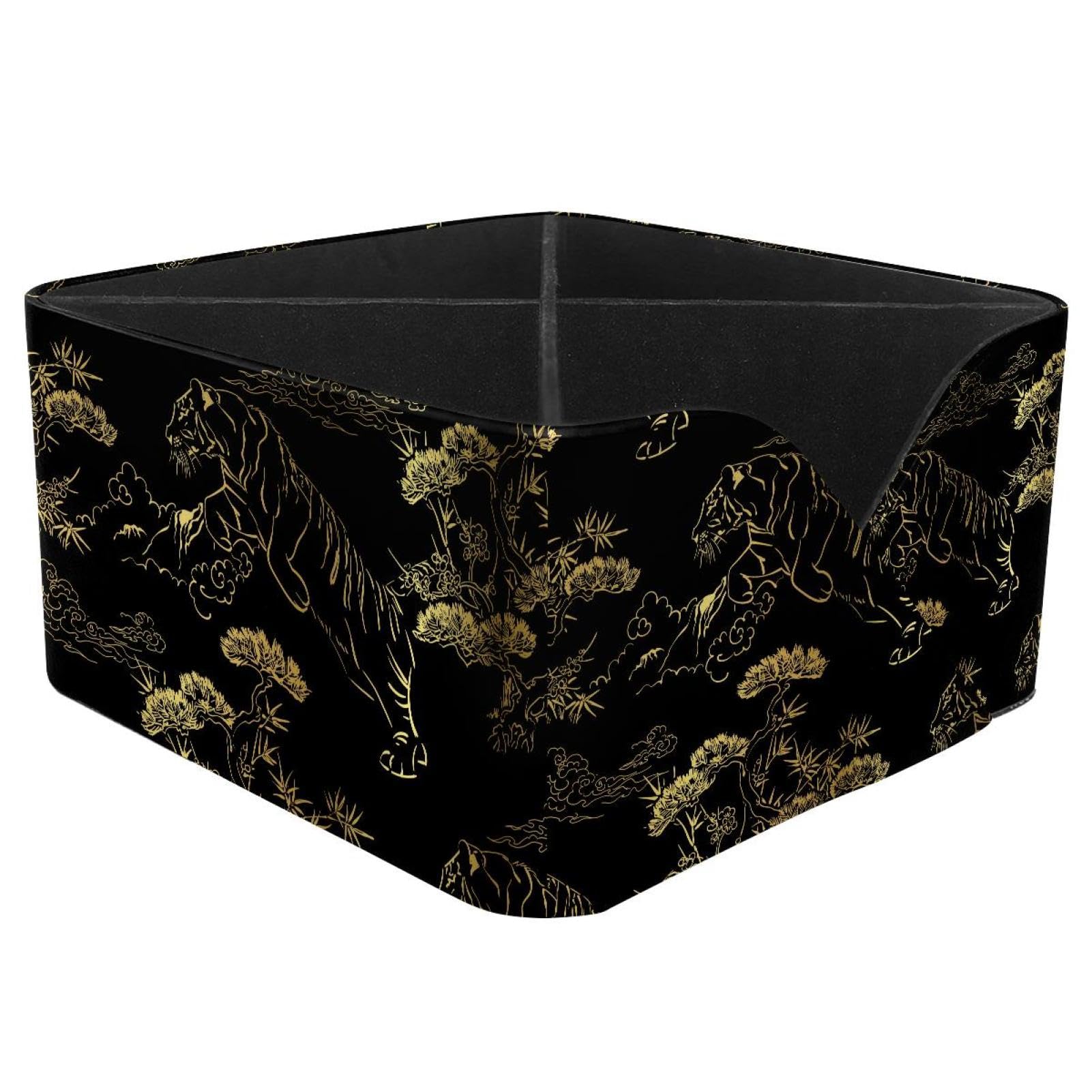 KengjuTesu Japanese Chinese Tiger Nature Pattern Desktop Organizer Pen Holder, Rectangular Pencil Cup for Office, Study and Makeup Stations