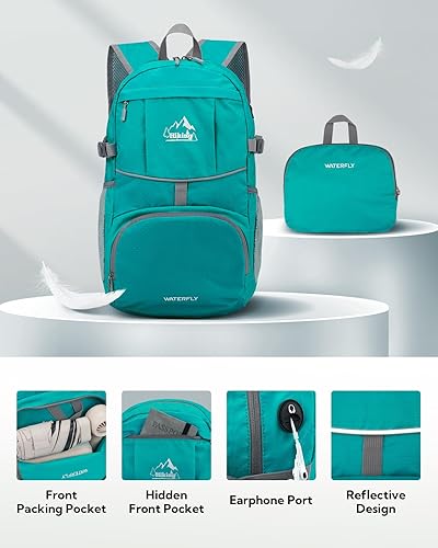 Miniatura 3 de WATERFLY Mochila plegable para senderismo 25L Ultra Ligero Paquete de Día para Mujer Hombre - Pequeña Mochila Plegable Compacta para Deporte Al Aire