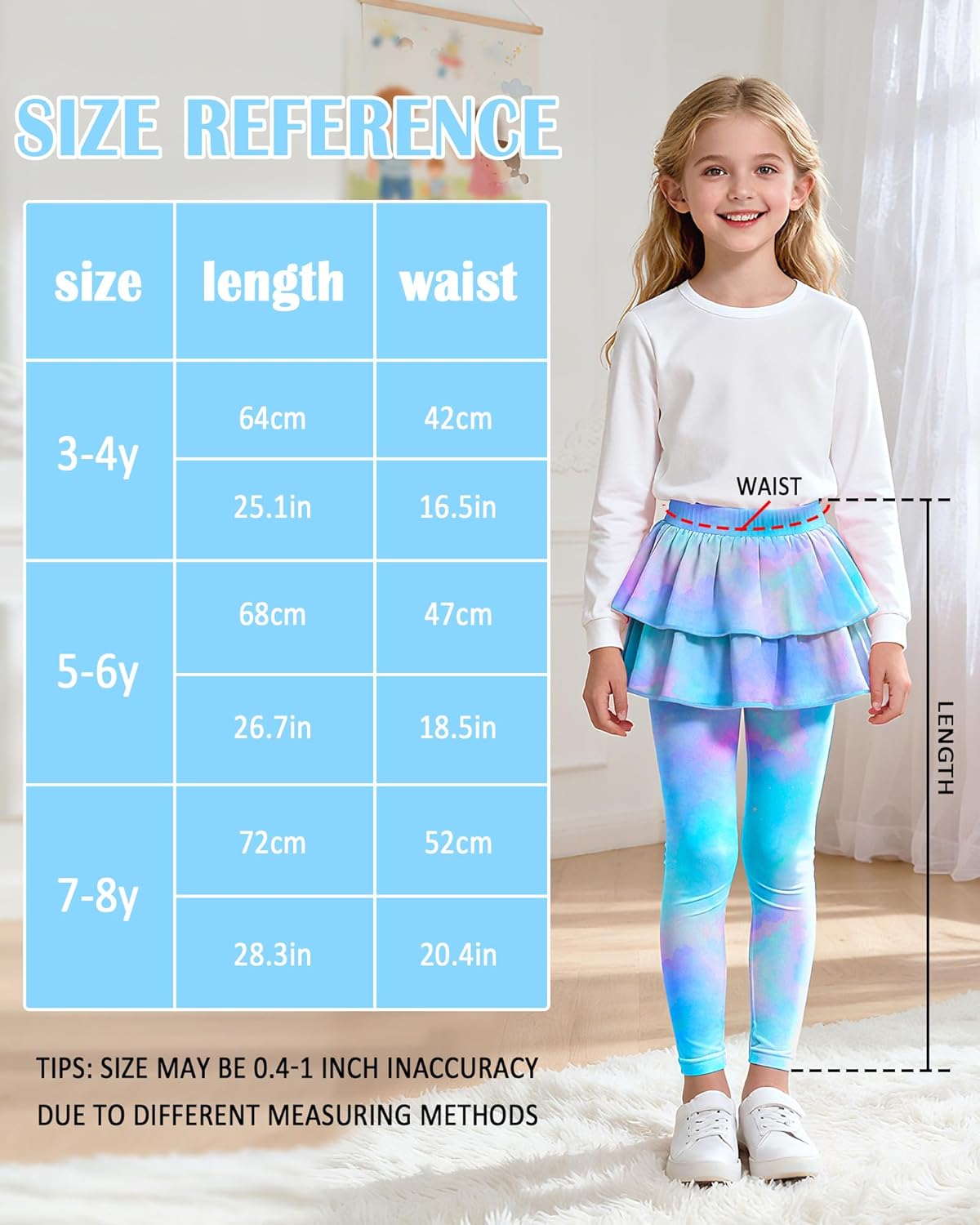 OlyPegic Girls Leggings with Skirt Toddler Kids Leggings Skirt Pants Footless Tights with Ruffle 3-8 Years - Image 7