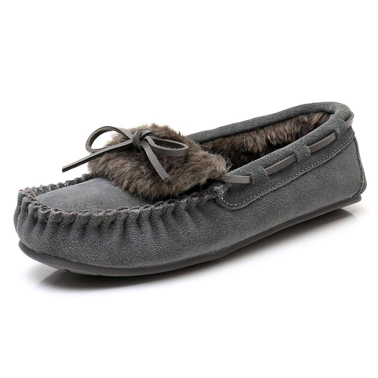 Suede Moccasin Slippers For Women Faux Fur Memory Foam House