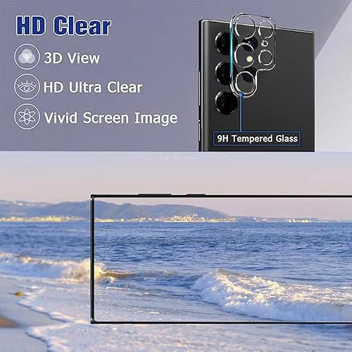 Miniatura 6 de Paquete de 2 + 2 protectores de pantalla para Galaxy S22 Ultra, paquete de 2 protectores de pantalla de vidrio templado + 2 protectores de lente de