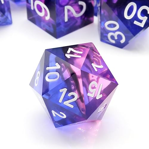 Miniatura 4 de PJOY DND - Juego de dados de resina con bordes afilados, 7 piezas de dados poliédricos D&D con funda de dados para juegos de rol como Calabozos y