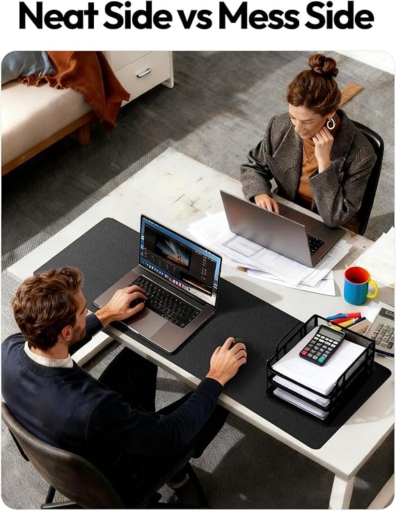 YSAGi Leather Desk Mat, Large Mouse Mat, 60 x 35 cm, Black | Non-Slip Desk Pad, Keyboard Mat, Waterproof Table Protector Desk Accessories for Office & Home