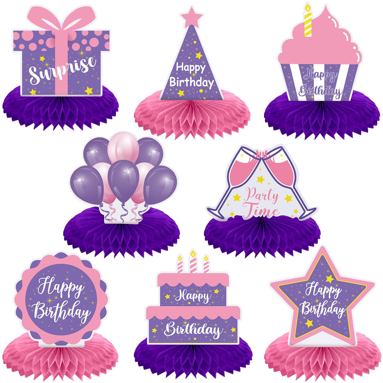 Yexiya 8 Pcs Pink and Purple Birthday Centerpiece Table Decoration