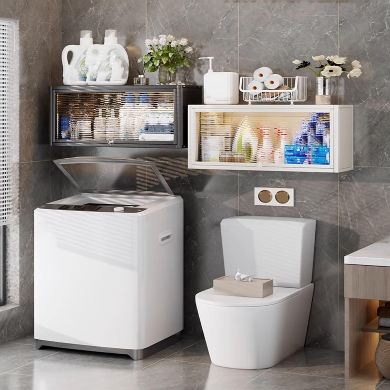 Botiquin Pared Armario De Pared De Baño ，Estanteria Baño Sobre El Inodoro Con Puertas，Gabinete De Almacenamiento De Baño，almacenamiento En Armario Mueble Baño Colgar Gran Capacidad Armario Baño Pared(