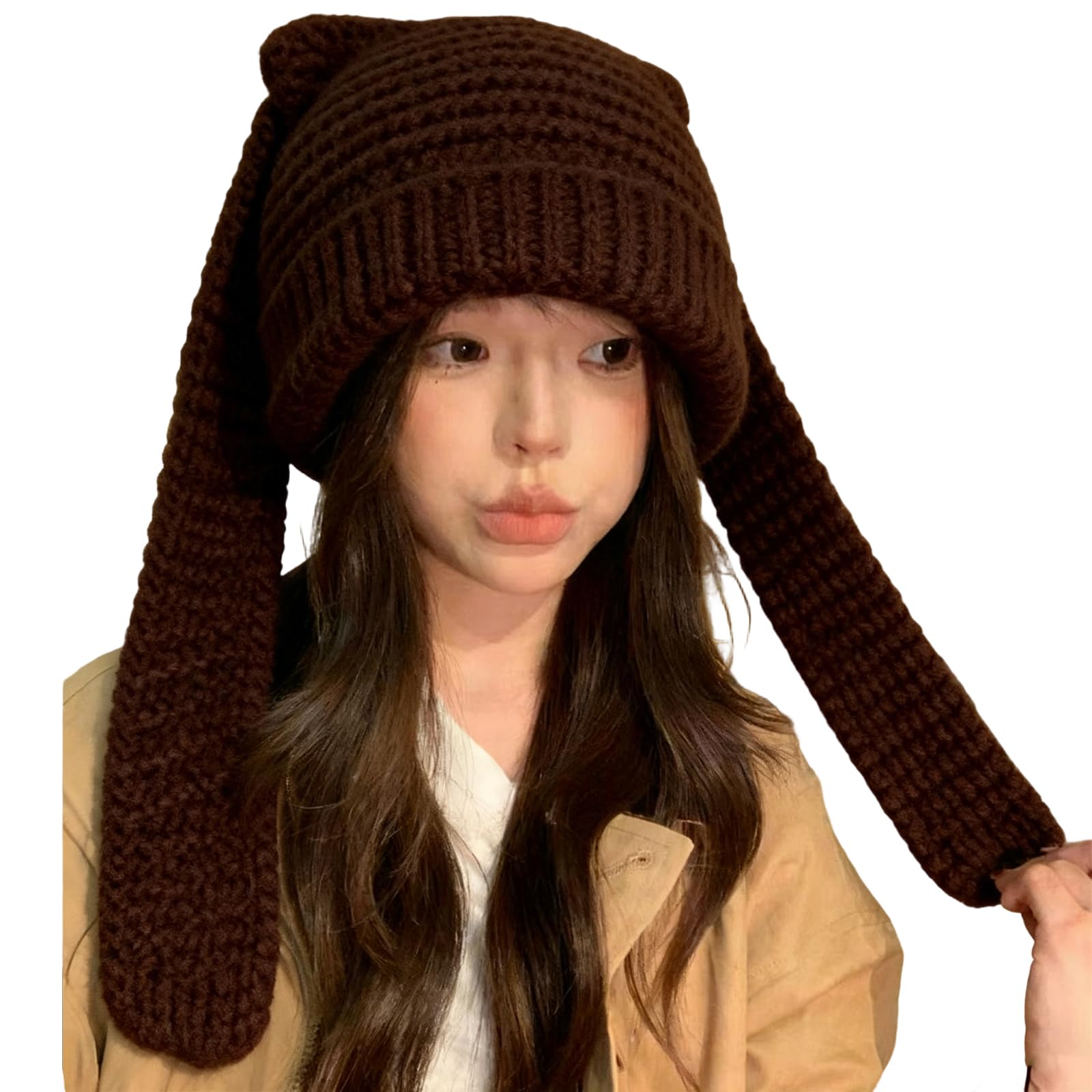 Bonnet tricoté oversize chaud avec oreilles pour stopper le froid pendant le ski