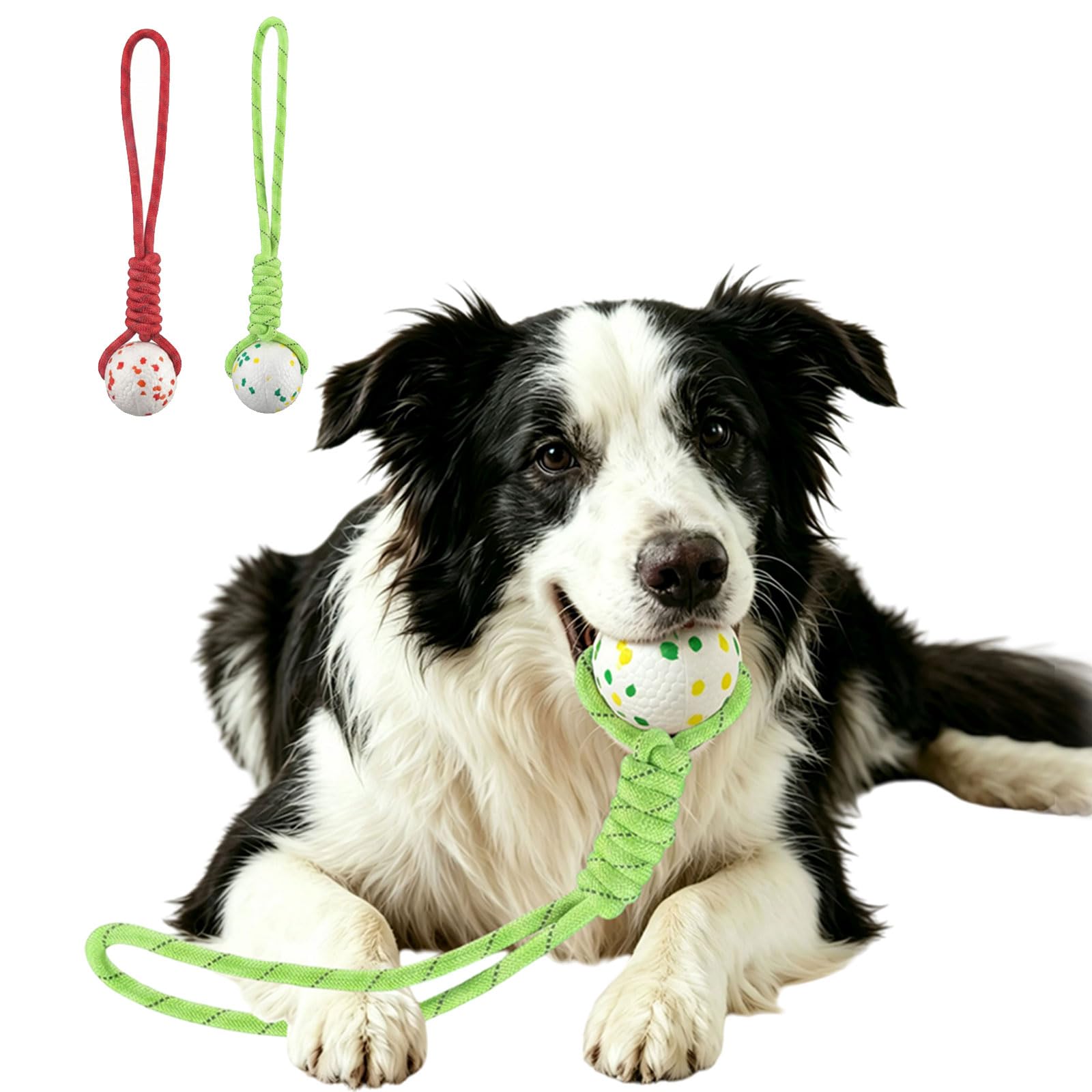 Anlitent Indestructible Chew Foam Dog Ball with Rope - Heavy Duty ETPU Tennis Balls with Holes Dog Toys for Aggressive Chewers, Extra Strong Floating Dog Toy for Tug of War, Fetch (Green, Large)