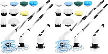 Electric Spin Scrubber,Cordless Spin Scrubber for Cleaning with 8 Replaceable Brush Heads,Shower Scrubber with Adjustable Detachable Handle for Bathroom,Kitchen Pack of 2