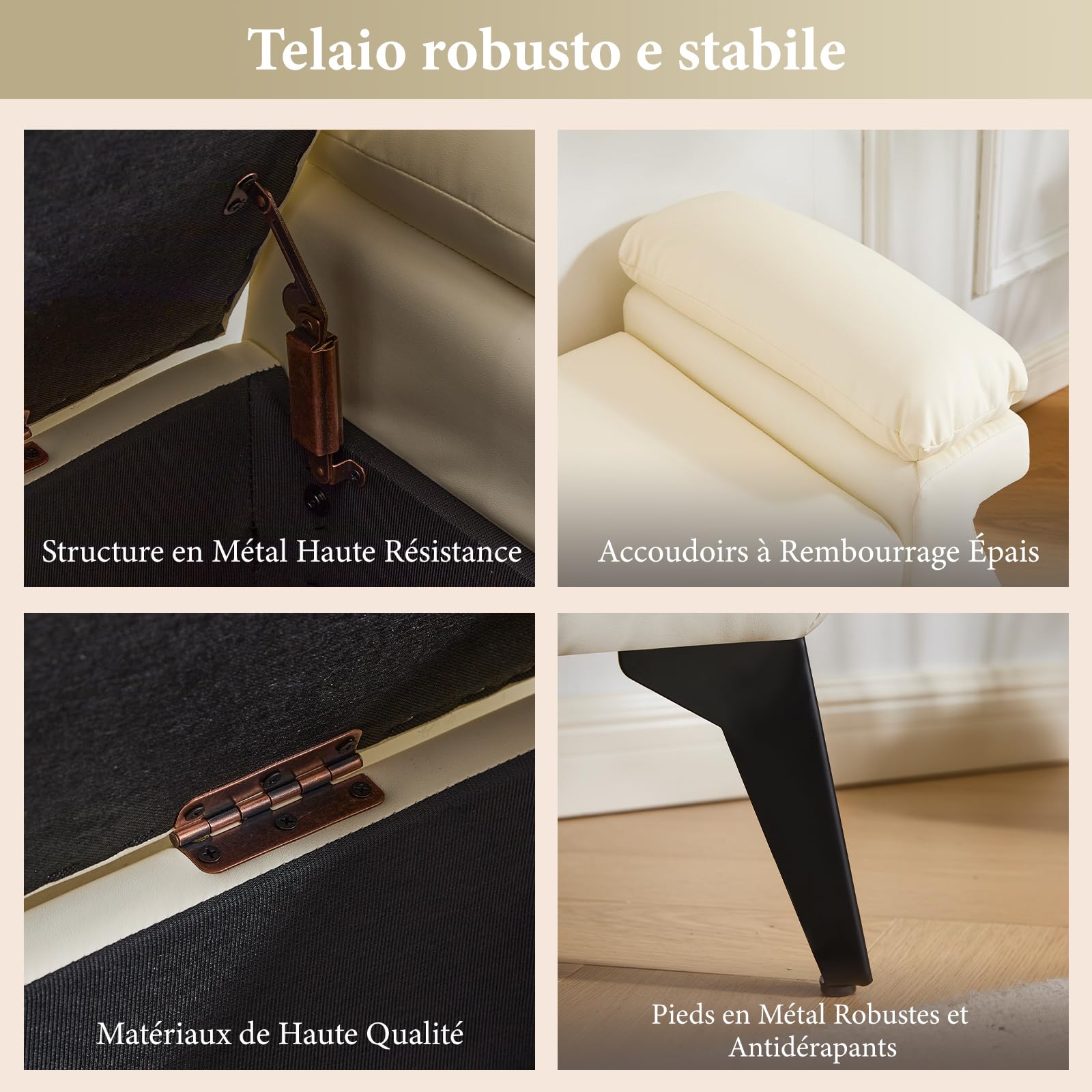 Panca Contenitore Camera da Letto 128x44x53cm, Panca Fondo Letto Matrimoniale, Cassapanca Pouf Organizzatore Ottomano in Pelle PU per Camera da Letto Soggiorno Ingresso, Beige
