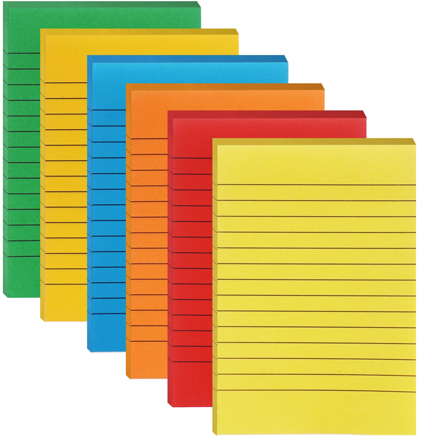 Lined Sticky Notes 4x6 Self-Stick Notes 6 Pads Color Post Memos 45 Sheets/pad