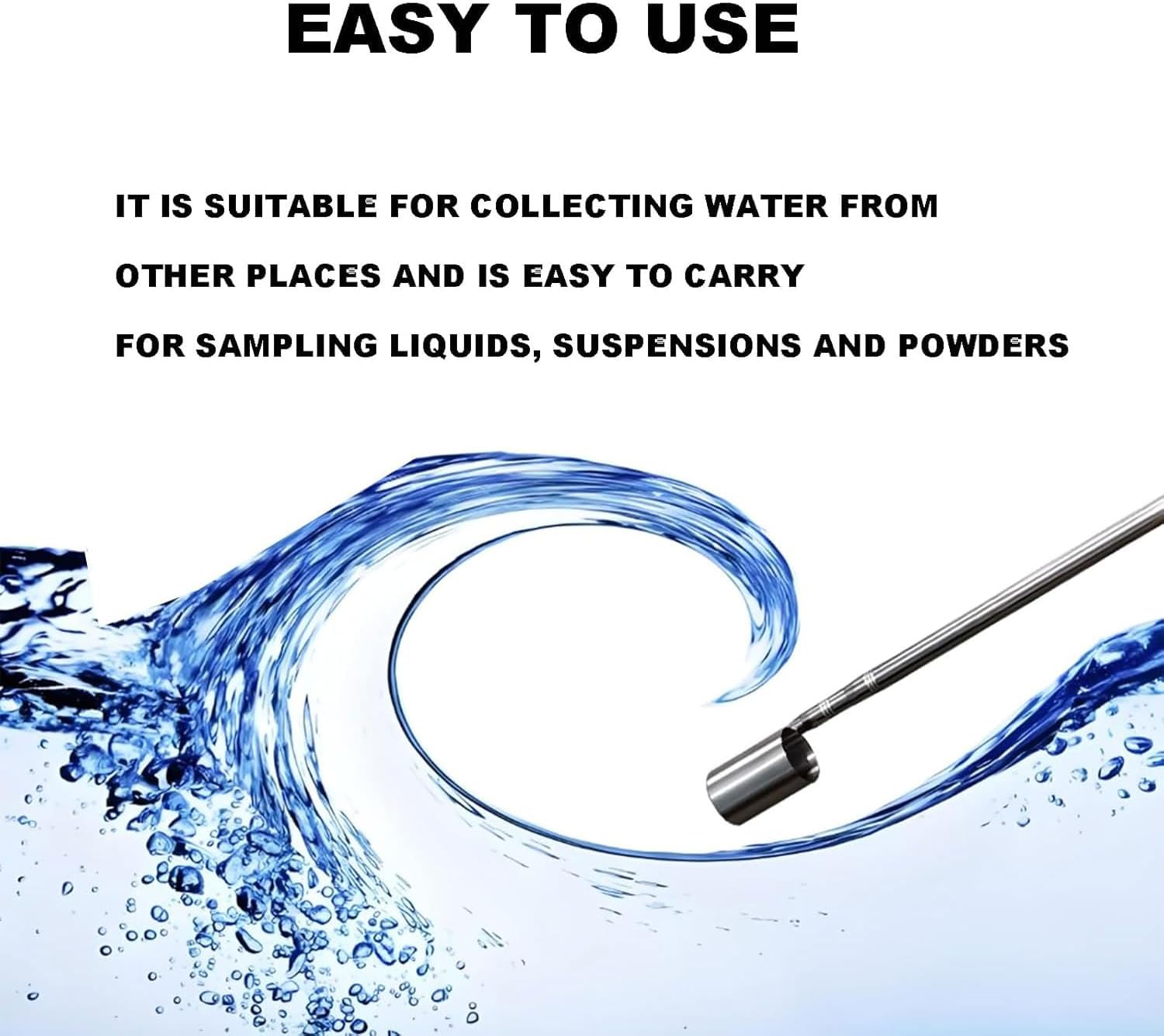 JOSBY 500ML Retractable Sampler Rod, 2/3/4m Lab Liquid Extractor, Stainless Steel Telescopic Water Sampler Dipper, Long Handle Round Mouth Sampling Scoop, for Environmental Monitoring, Removes Debris