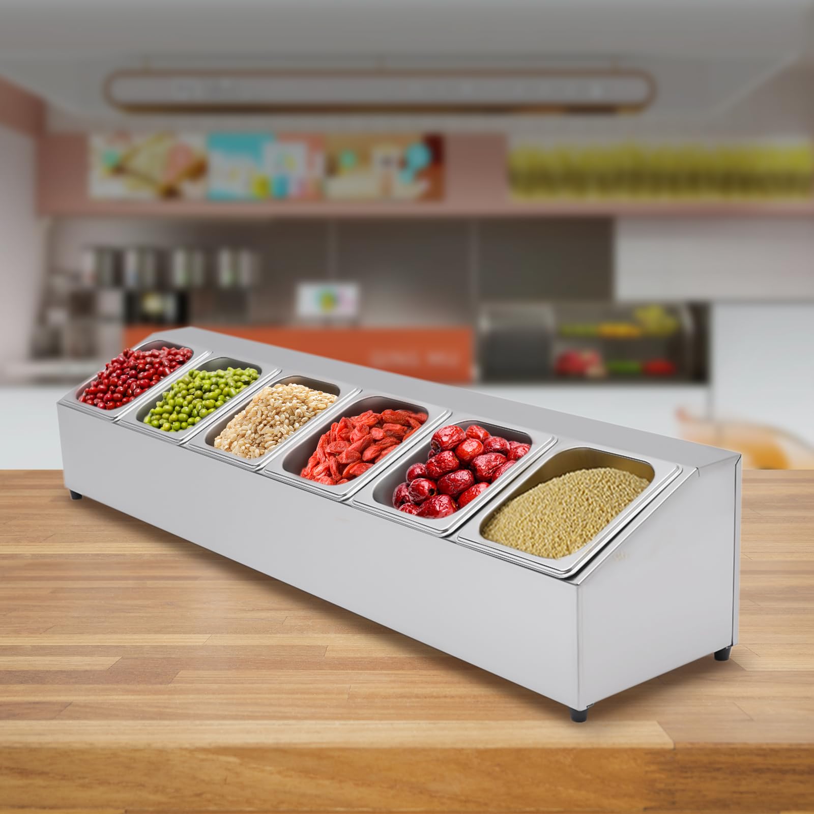 Contenedor Gastro Gn | Contenedor de acero inoxidable | Contenedor de ingredientes | Especiero de acero inoxidable 201 con 6 recipientes | Apto para lavavajillas | Gran capacidad | Accesorios buffet