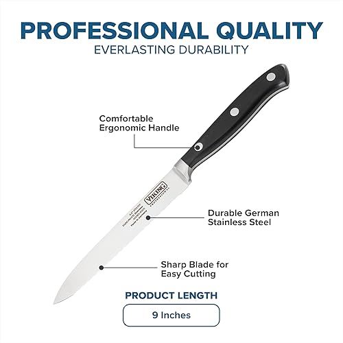 Miniatura 4 de Viking Culinary Cuchillo profesional para cubiertos dentados, 5 pulgadas, negro