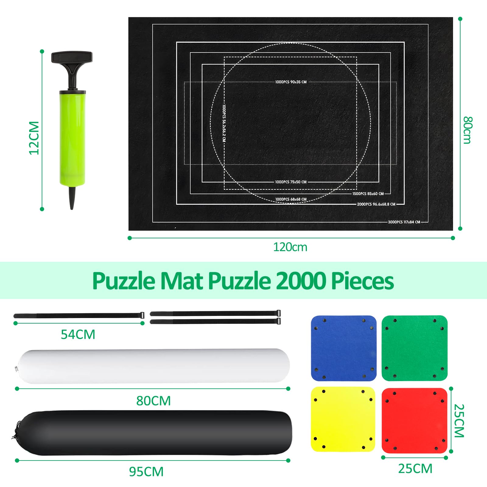 TNOMSNO Tapete Puzzle 2000 Piezas, Alfombra Puzzle 2000 1500 1000 Pezzi, Portátil Fieltro Estera de Rompecabezas,120x80cm, Tapiz Puzzle Enrollable, Negro
