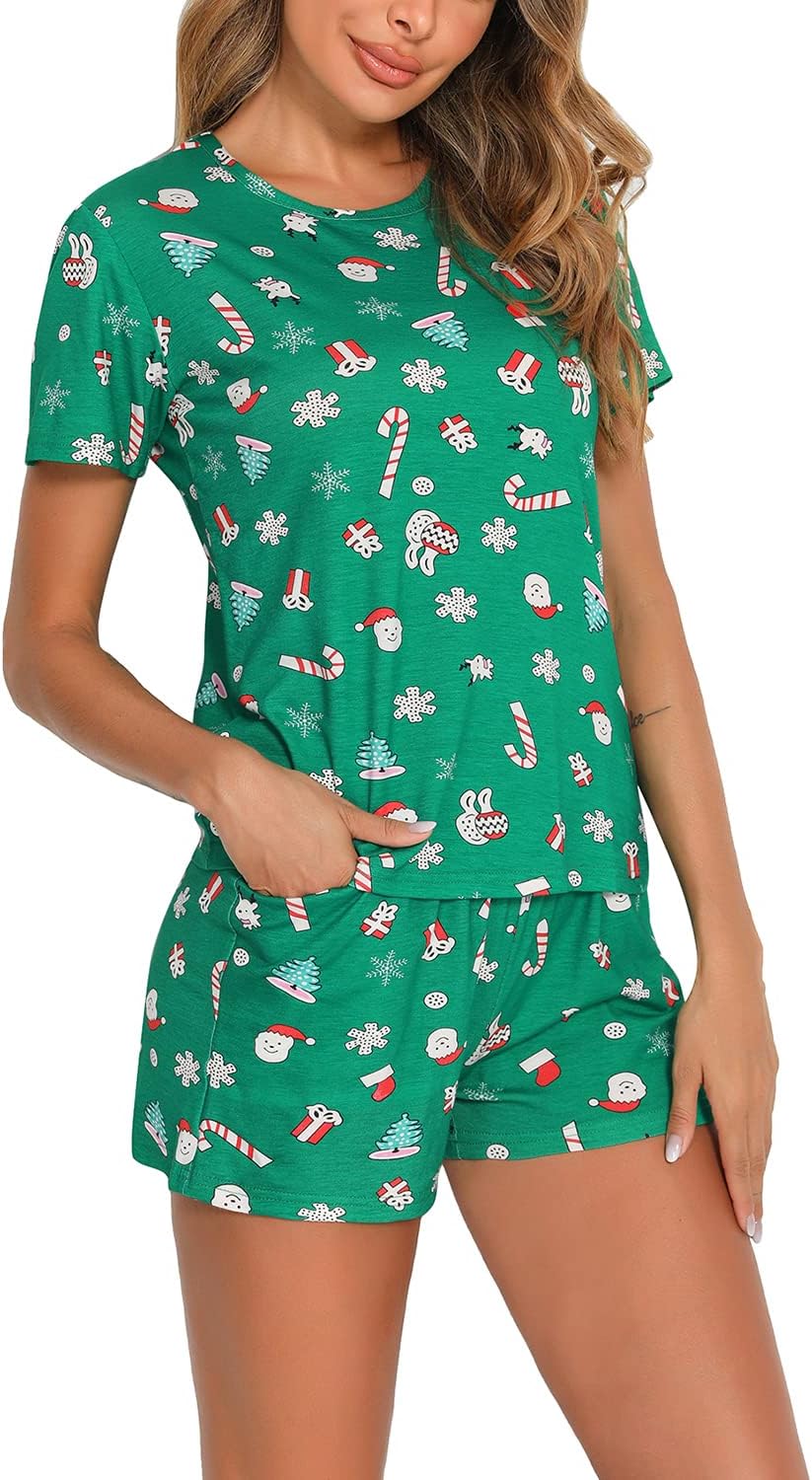 EISHOPEER Women's Pajamas Sets Cute Print Tee and Shorts Sleepwear Pjs Sets 2 Pieces Loungewear - Image 5