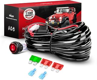 Nilight 12AWG LED Light Bar Wiring Harness Kit 1-Lead Heavy Duty 12V Rocker Switch Relay Fuse IP67 Waterproof for Off-Road ATV UTV Trucks