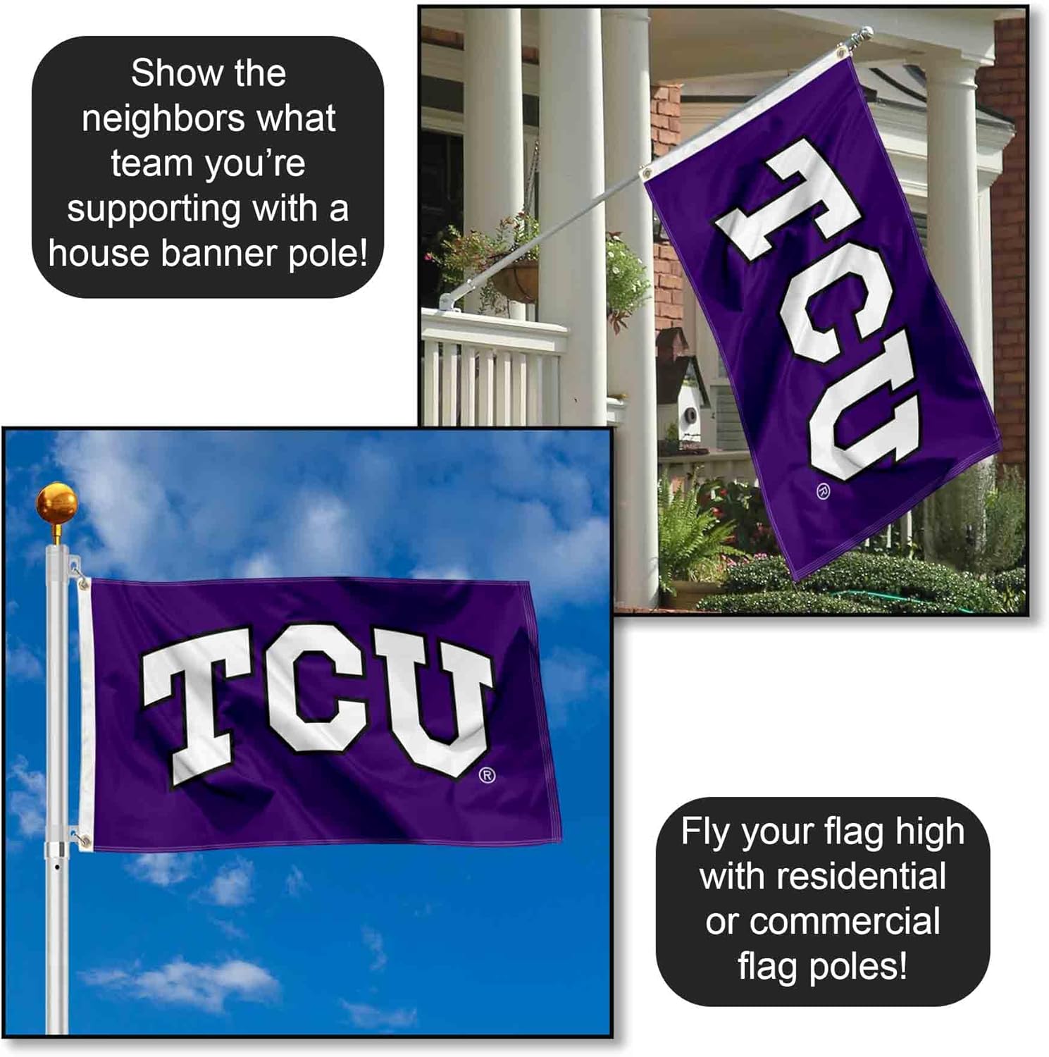 College Flags & Banners Co. TCU Horned Frogs Large TCU Logo 3x5 College Flag - Image 3