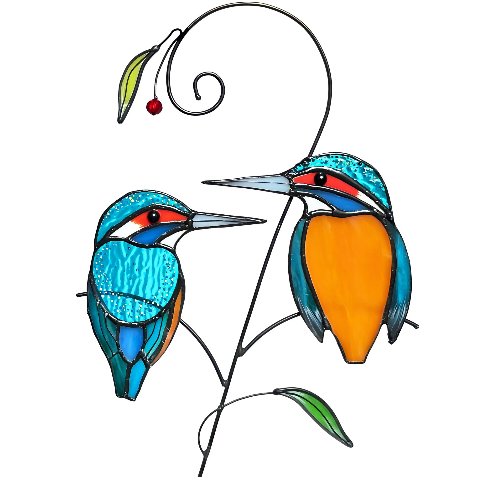 Iricrist Kingfisher (1 Pair) Stained Glass Birds Suncatcher for Mom, Grandma, Women - Real Glass Window Hanging Ornament - Handmade Bird Lover Home Decor (Gifts Ready Packaging)