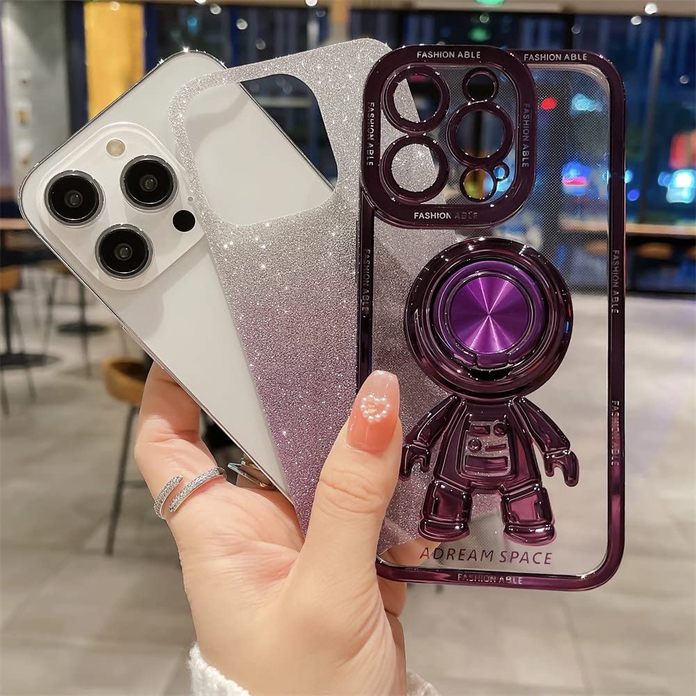 Estuche con soporte de anillo magnético de astronauta para iPhone 11 12 13 14 Pro Max Revestimiento transparente para iphone 13 14 pro Xs max XR 8 7 Plus Cubierta, plata SF, para iPhone 14 ProMax