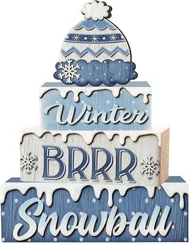 4 piezas de decoraciones navideñas para interiores - Decoración de mesa de copo de nieve de madera para el hogar - Centro de mesa navideño para la