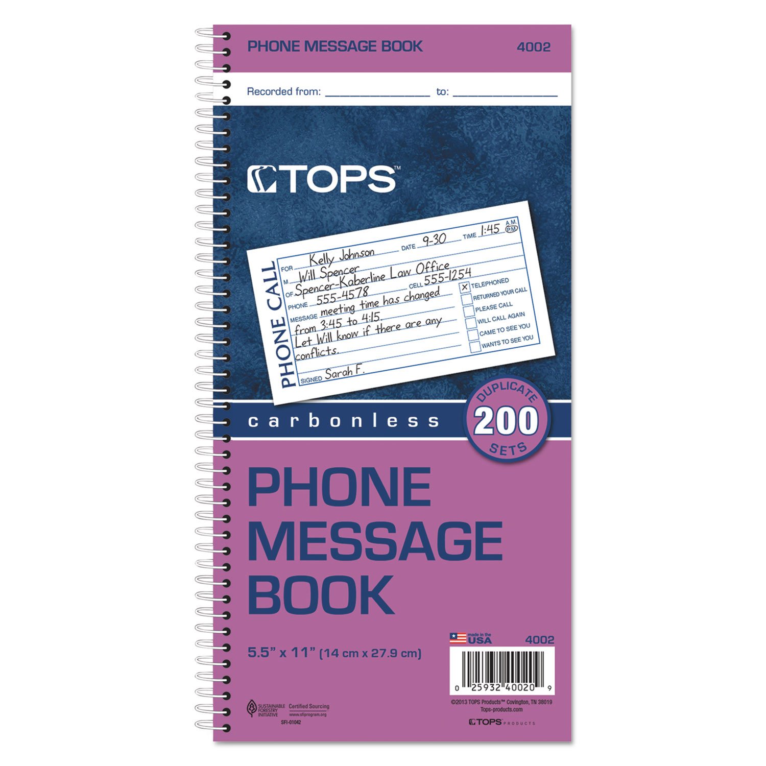 Tops Telefon Nachricht, selbstdurchschreibend, 1 Durchschlag, 4 Nachrichten Pro Seite, 200 Set Pro Buch (4002)