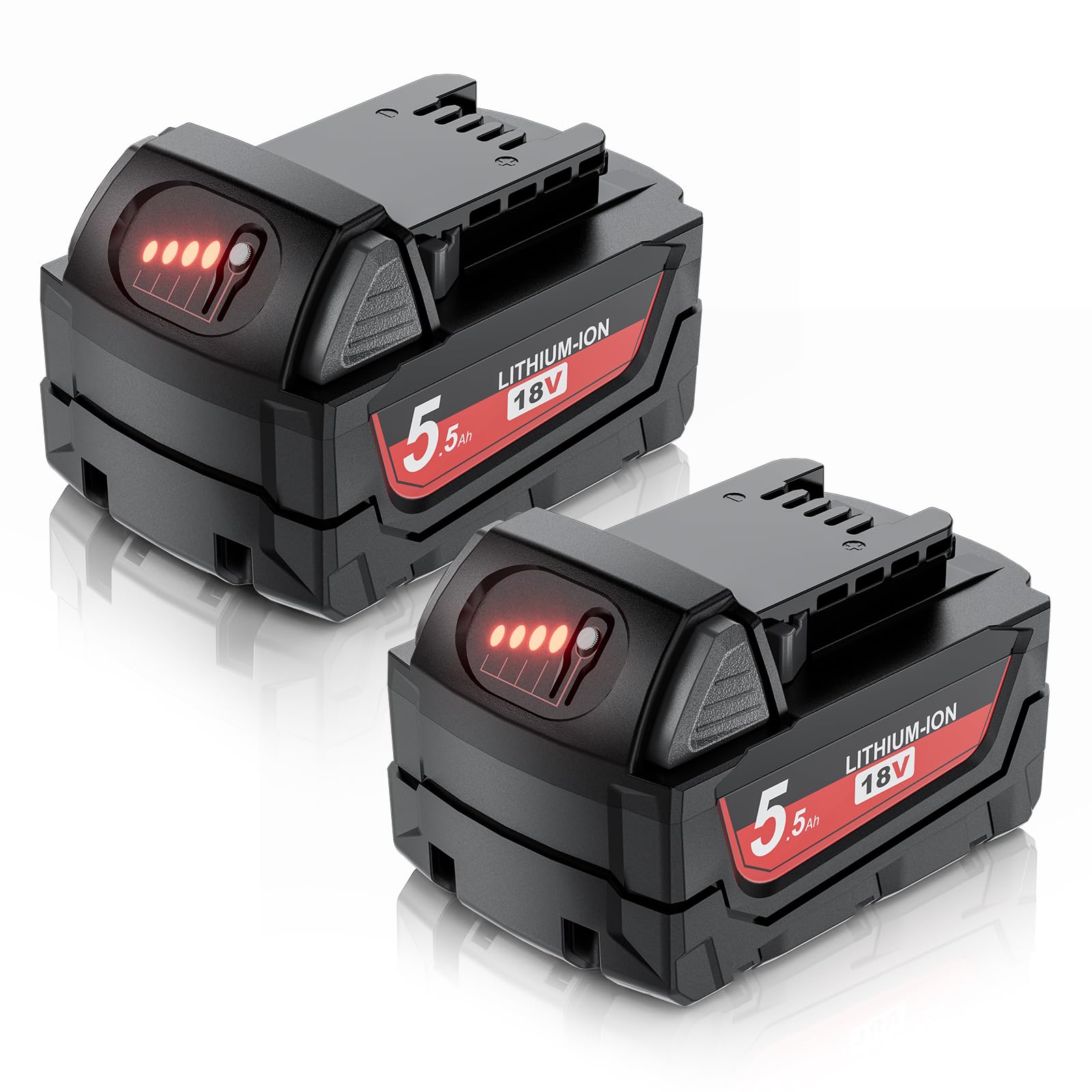 2-Pack 5500mAh for Milwaukee M18 Battery, Replacement for Milwaukee 18V Battery Lithium Ion Compatible with 48-11-1810 48-11-1820 48-11-1850 48-11-1860 48-11-1840 18V Cordless Power Tool