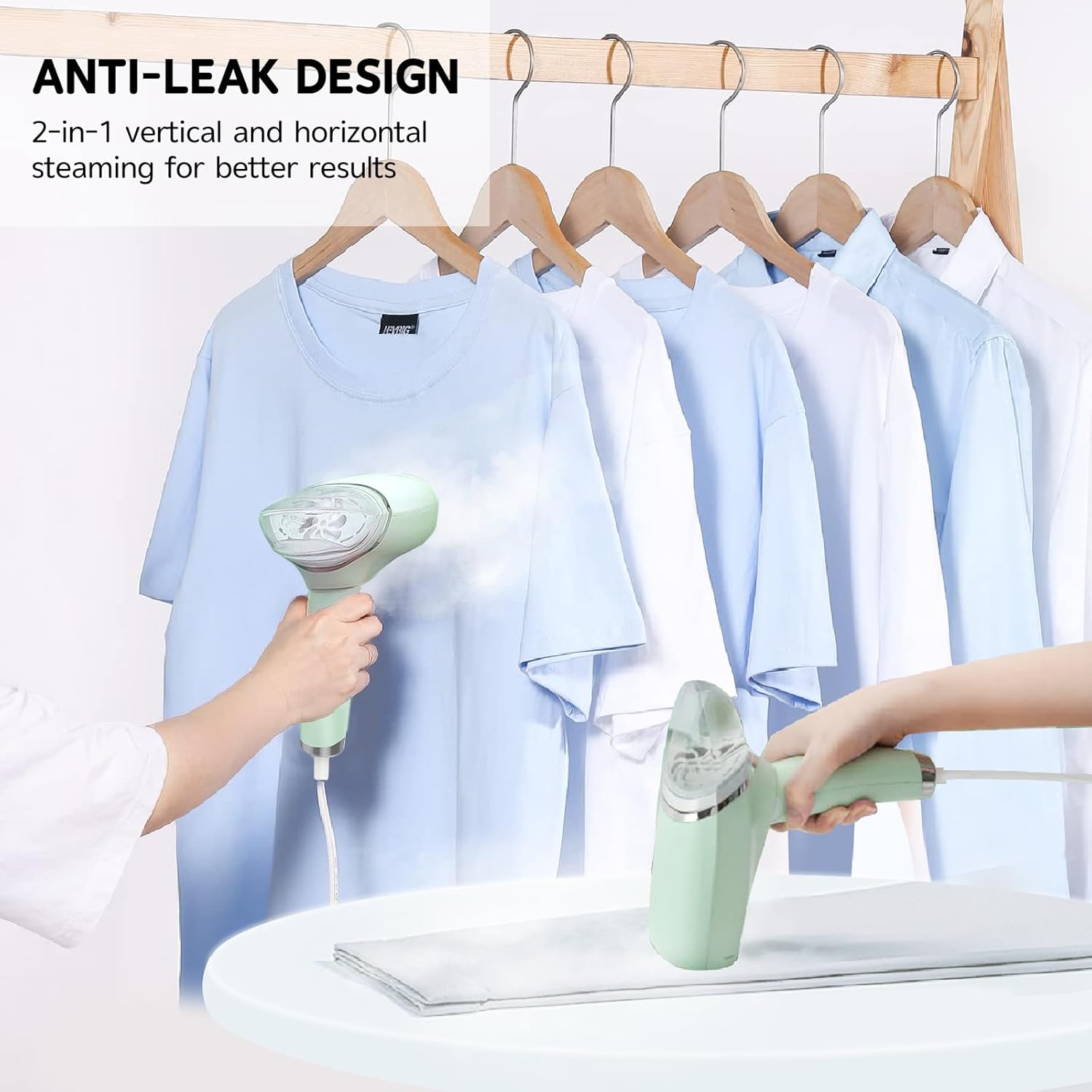 Steamer for Clothes, Foldable Handheld Steamer, 1000W Fabric Wrinkle Remover with Brush & Measure Cup& travel bag Lightweight Fabric Steam Iron for Home and Travel (Green)