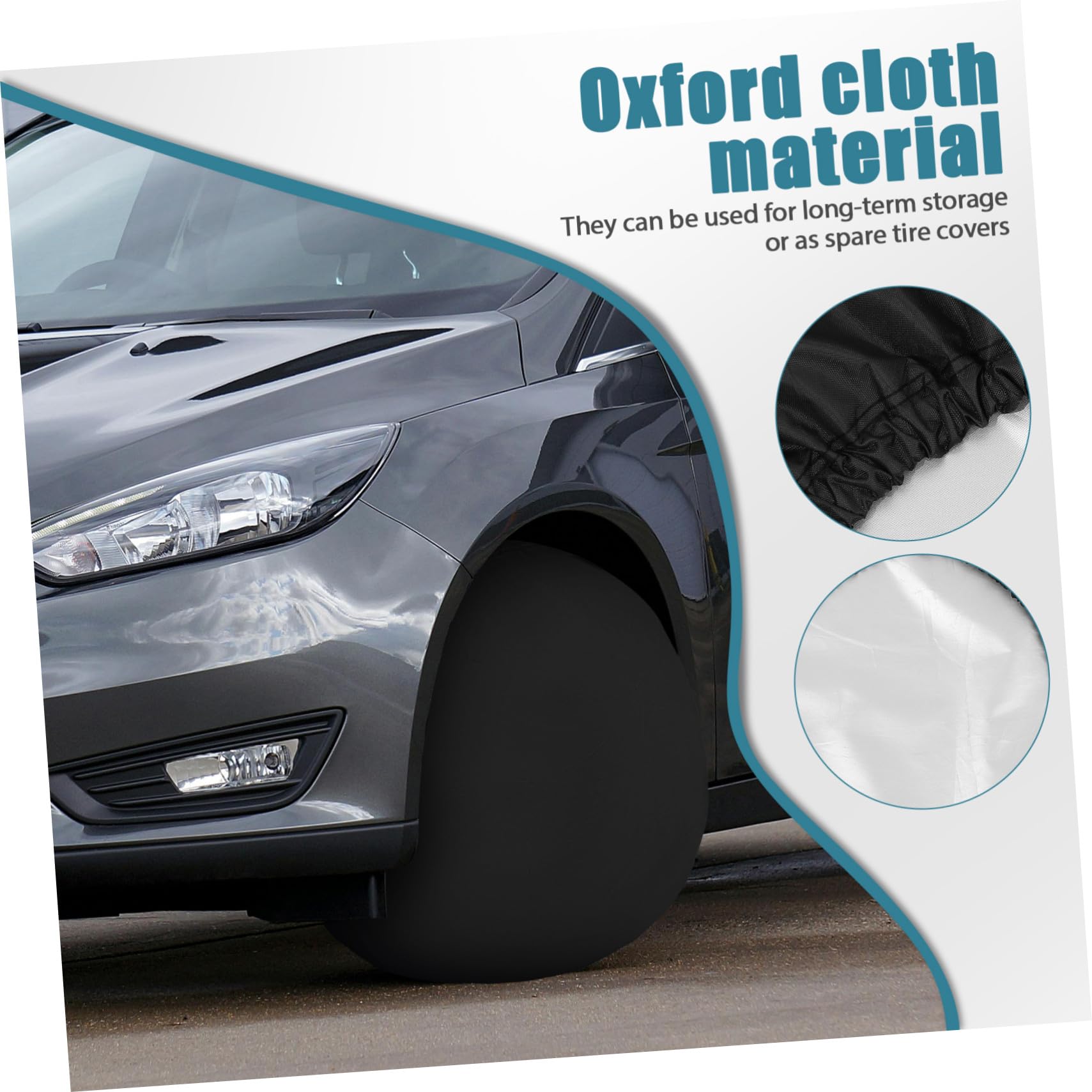 Fundas para Neumáticos 420d Oxford Negras, 4 Unidades, Ajuste Elástico para Llantas 60-66 Cm Diámetro y 30 Cm Ancho, Protección Solar y Polvo para Caravanas y Coches, Uso Exterior Verano