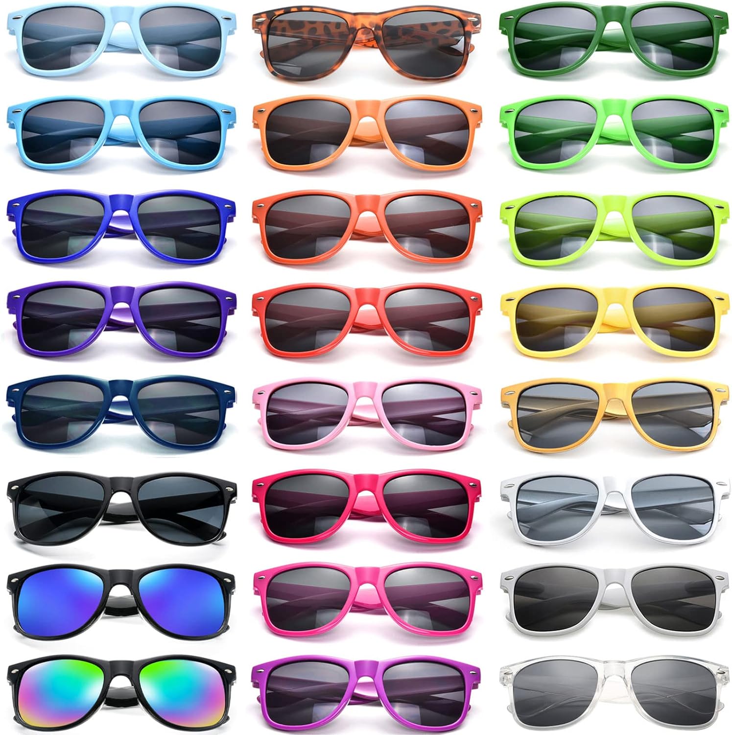 12/24 Pack Wholesale Retro Neon Colors Party Favor Supplies Unisex Sunglasses Bulk for Adults Teens, UV400 Protection