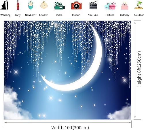 Miniatura 7 de Renaiss Twinkle Twinkle - Telón de fondo de estrella pequeña para sesión de fotos, 10 x 8 pies, media luna, brillante, cielo nocturno, purpurina
