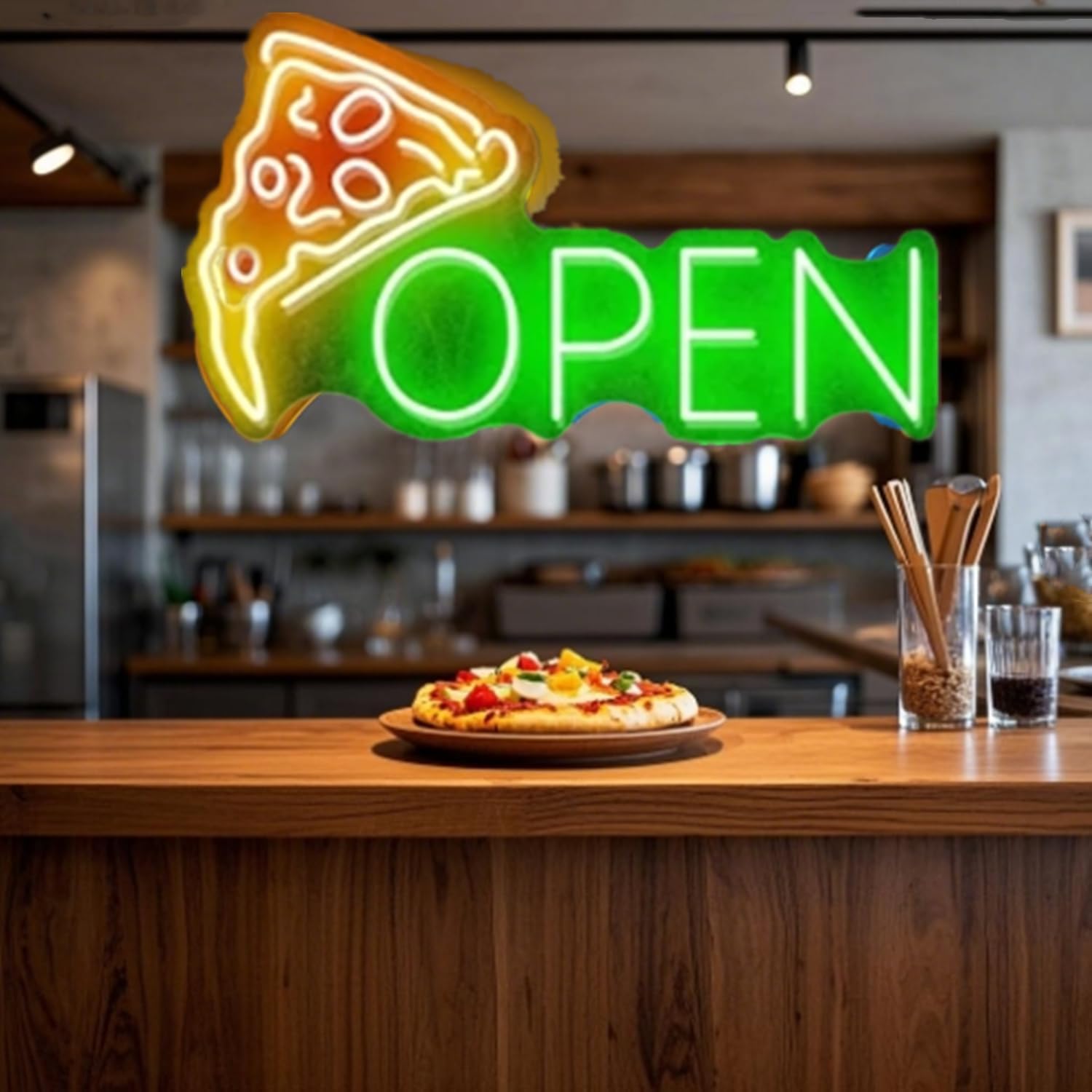 Neon Pizza Sign - Acrylic Open LED Wall Art for Pizzeria Kitchen Oven Decor - 40x20CM/15.7x7.8In, Open Green, 40 cm x 20 cm - Image 4