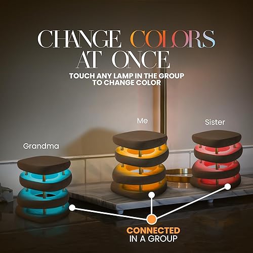 Vista 38 de Friendship Lamp® by Filimin Mid-Century Knotty Alder Wood Design - Wi-Fi Touch Lamp LED Light for Long-Distance, Connection, Relationship, Gift