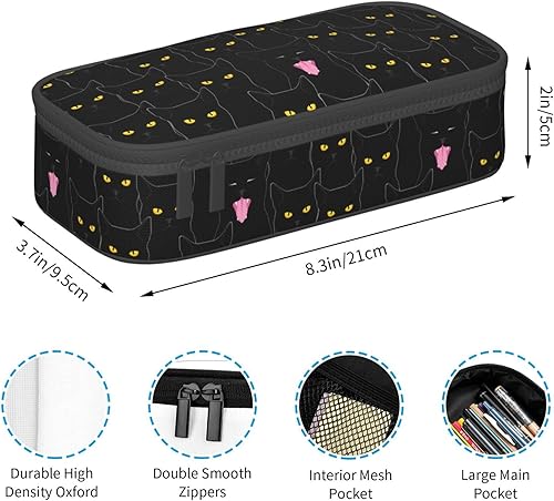 Miniatura 5 de Estuche organizador de lápices con patrón de gato negro, gran capacidad, papelería con cremallera, suministros escolares, bolsa para lápices para