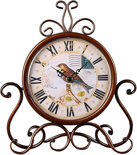 Relojes de repisa, Reloj de escritorio creativo sala de estar dormitorio silencio reloj digital de hierro forjado decoración de metal reloj de