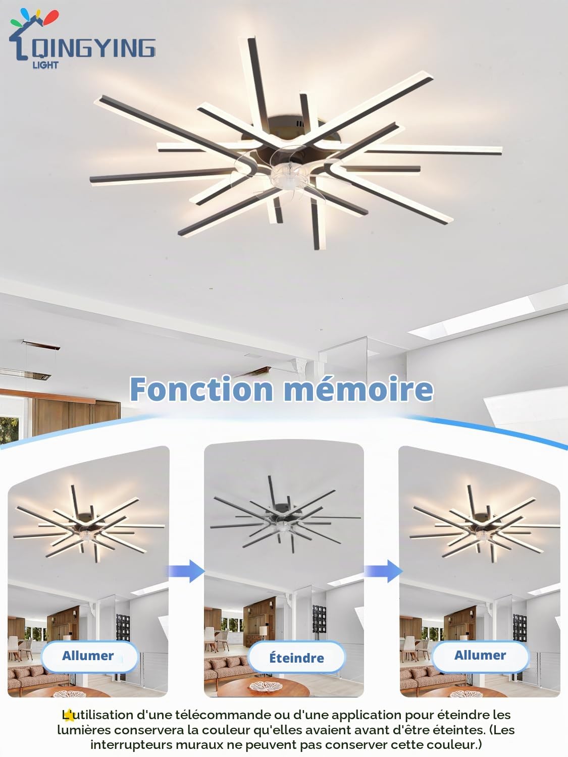 Moderne Lustre Ventilateur Avec Télécommande APP, DC 6 Vitesses Réversibles Ventilateur Plafond Avec Lumiere, LED Dimmable Lustre Ventilo Pour Chambres Et Salons-Black||8 Heads