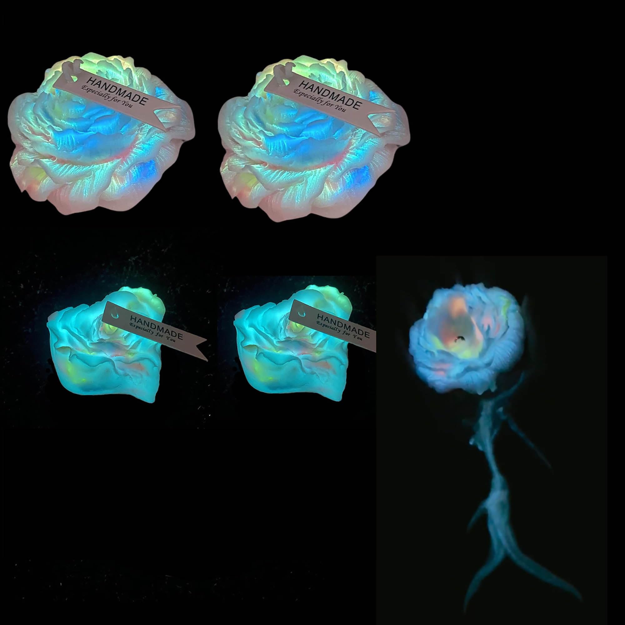 Cooary 113°F 4 Pcs Low Temperature Candles Glow in The Dark White Peony Flower Shaped White Heart Rose Scented Luminous Candles Adult Low Heat Body Safe Drip Candles Wax Play for Couples Date Night