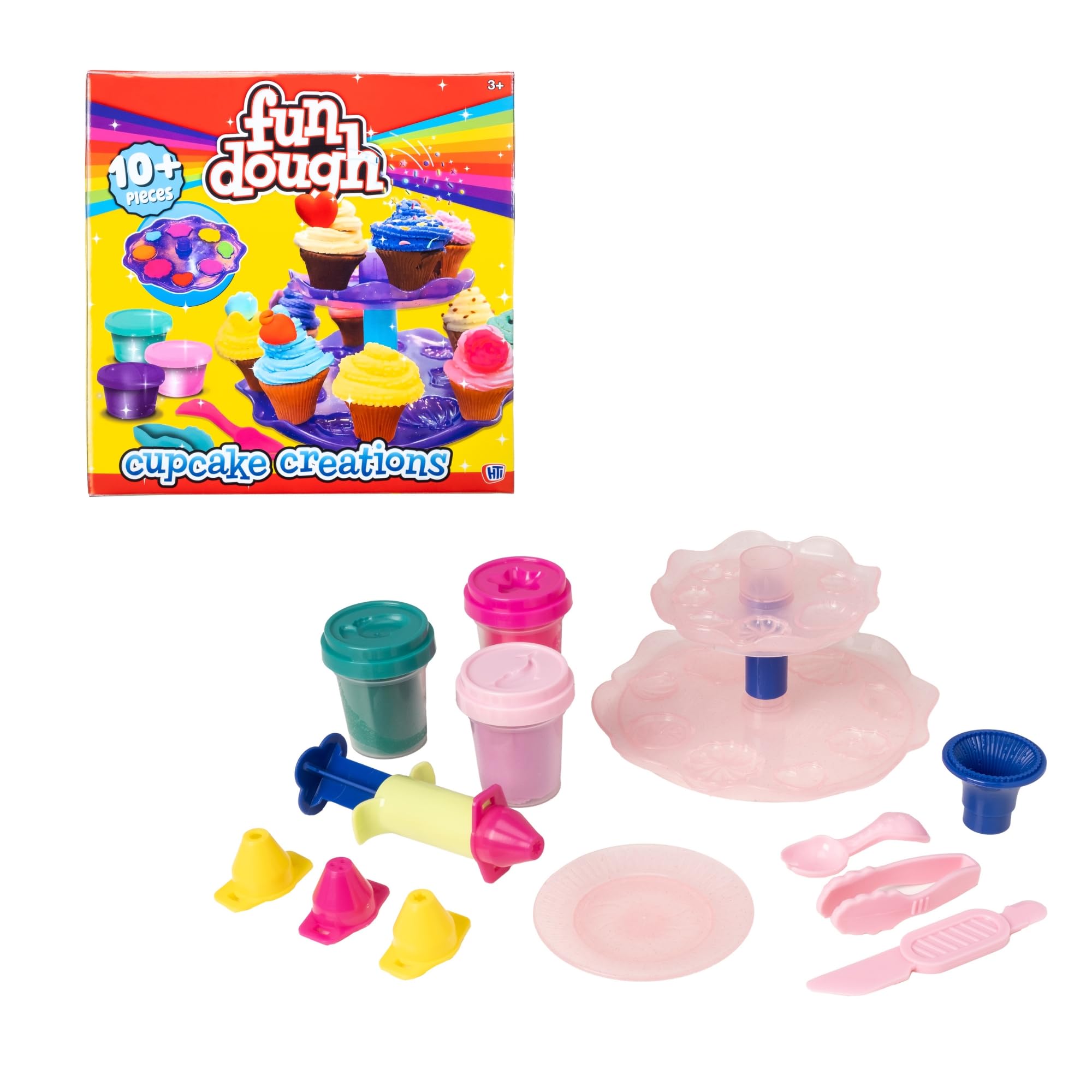 Fun Dough Tasty Treats Craft Kit | Play Dough Modelling Set | Create Your Own Cupcake Kit, Ice Cream Parlour Or Pizza Kit | 3 Colours & Playdough Tools And Cutters | Arts And Craft Kits For Kids | 3+ - Image 2