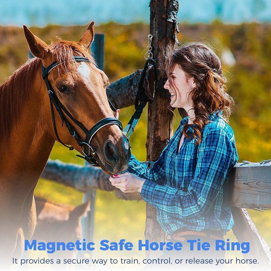 Homaisson 4 PCS Horse Tie Rings, Horse Tie Ring with Quick Snap and Eye Bolt, Heavy Duty Stainless Horse Tack and Supplies, Magnetic Safe Horse Tie Ring, Horse Training Equipment for Pulling Back