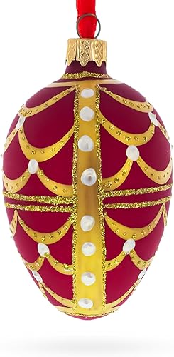 Miniatura 2 de Arcos dorados en cristal de huevo rojo adorno 4 pulgadas
