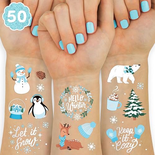 xo, Fetti Tatuajes temporales para fiesta de Navidad de invierno, 50 estilos de lámina plateada, recuerdos de fiesta de Navidad, relleno de